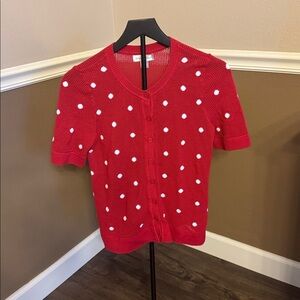 Christopher & Banks Red Cardigan with White Dots